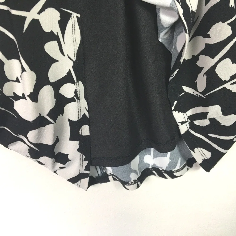 Kasper Floral Print Ruched V-Neck Sheath Dress Size L Black  Pale‎ Gray